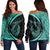 Hawaii Fish Hook Polynesian Women's Off Shoulder Sweater - Circle Style Turquoise - AH Black - Polynesian Pride