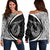 Hawaii Fish Hook Polynesian Women's Off Shoulder Sweater - Circle Style White - AH Black - Polynesian Pride