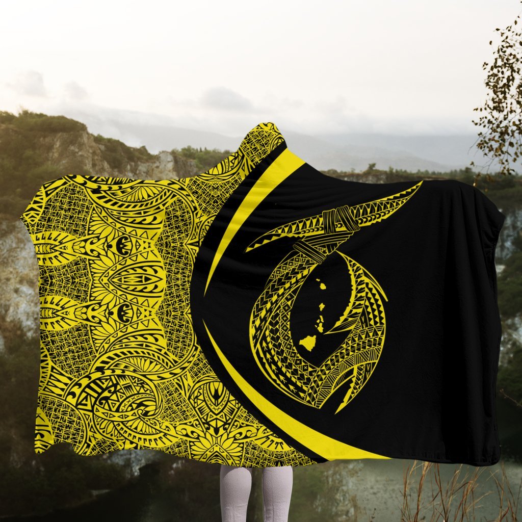 Hawaii Fish Hook Polynesian Hooded Blanket - Circle Style Yellow - AH - Polynesian Pride