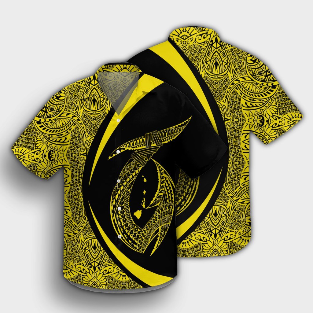 Hawaii Fish Hook Polynesian Hawaiian Shirt - Circle Style Yellow - AH - Polynesian Pride