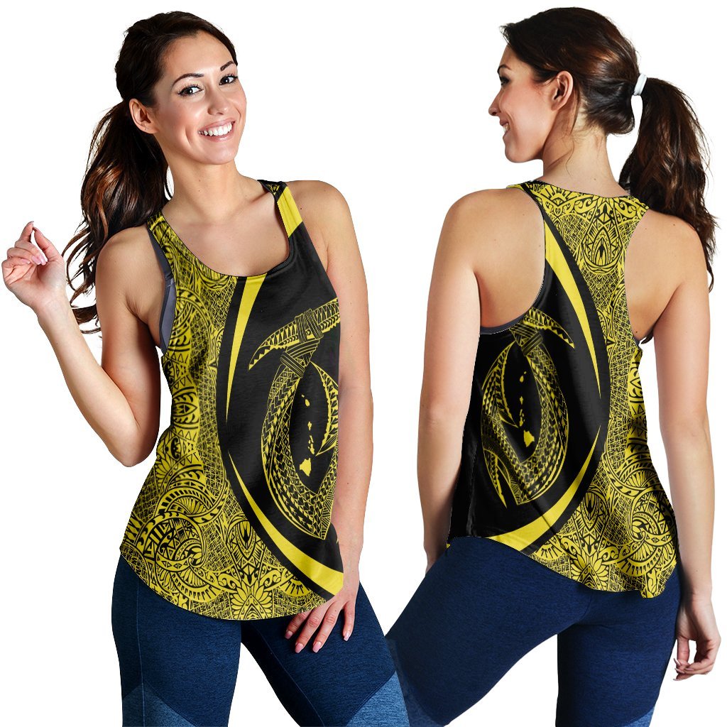 Hawaii Fish Hook Polynesian Racerback Tank - Circle Style Yellow - AH Black - Polynesian Pride