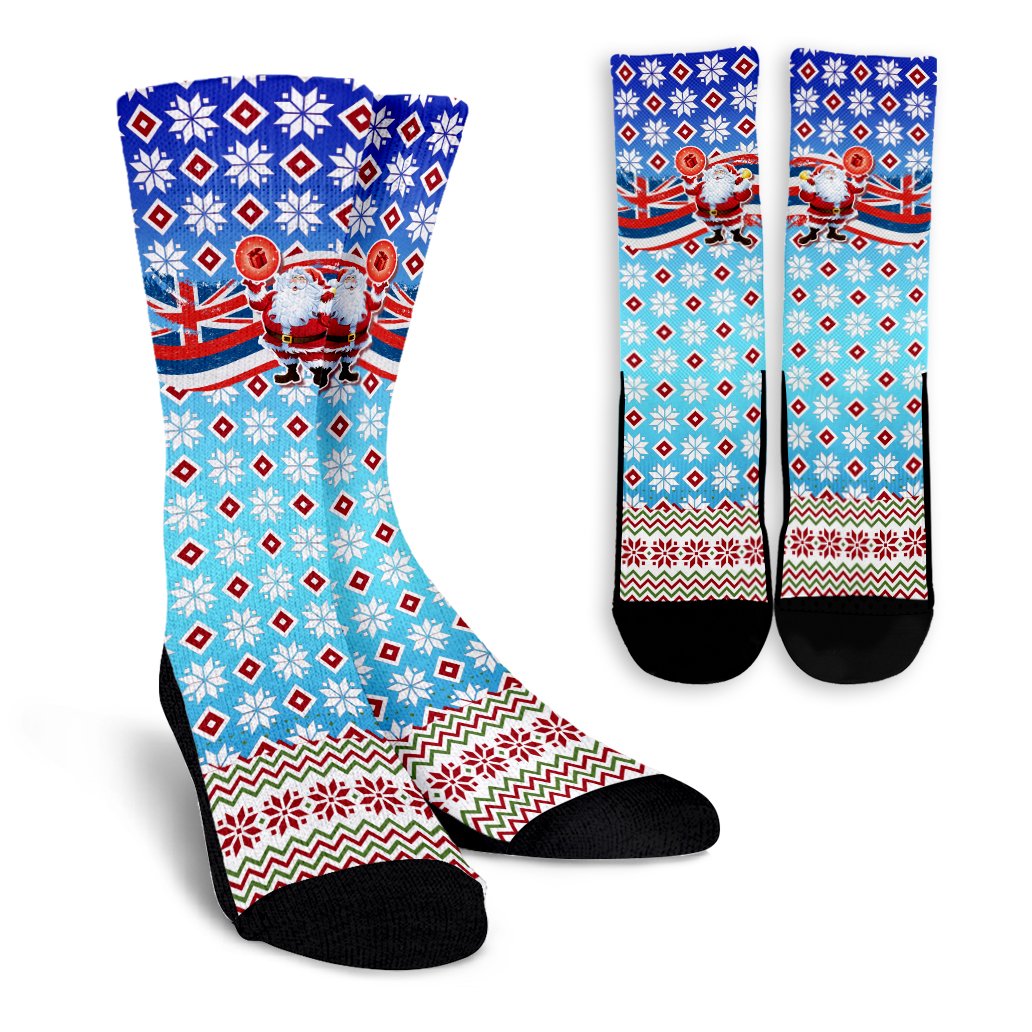 Hawaii Flag Santa Claus Pattern Christmas Crew Socks - Noel Style - AH Crew Socks Blue - Polynesian Pride