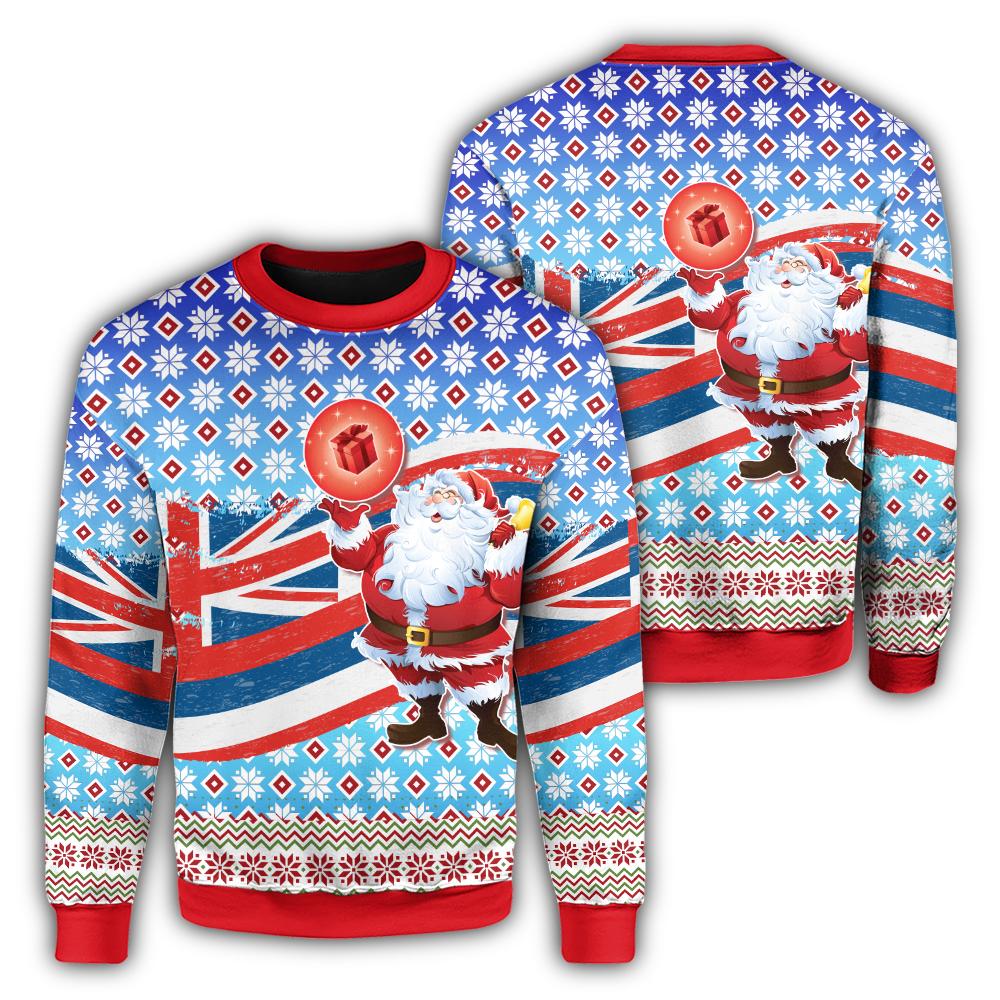 Hawaii Flag Santa Claus Pattern Christmas Sweatshirt - Noel Style - AH Unisex Blue - Polynesian Pride