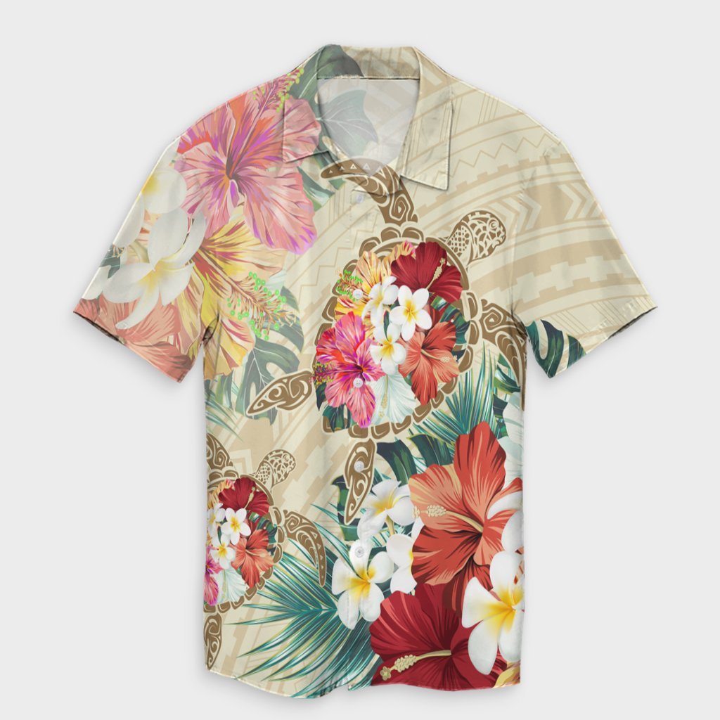 Hawaii Floral Turtle Hawaiian Shirt - Beige - AH Unisex Black - Polynesian Pride