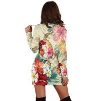 Hawaii Floral Turtle Hoodie Dress - Beige - AH - Polynesian Pride