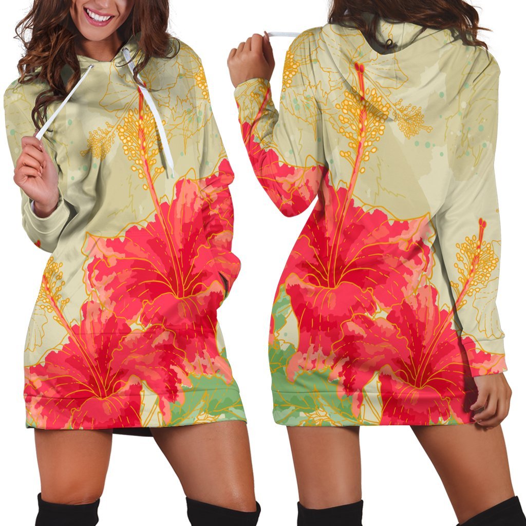 Hawaii Flower Hibiscus Hoodie Dress - AH Black - Polynesian Pride