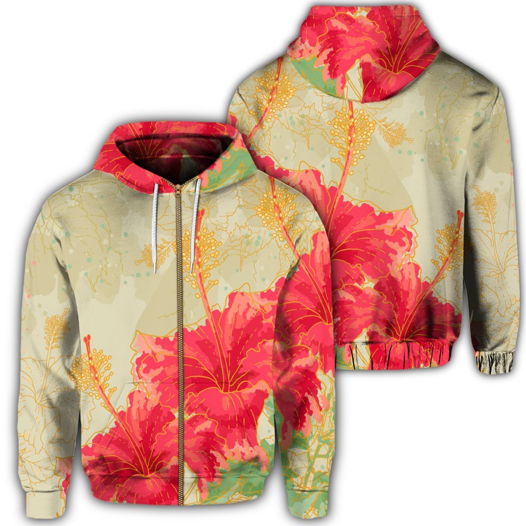 Hawaii Flower Hibiscus Zip Hoodie Unisex Art - Polynesian Pride