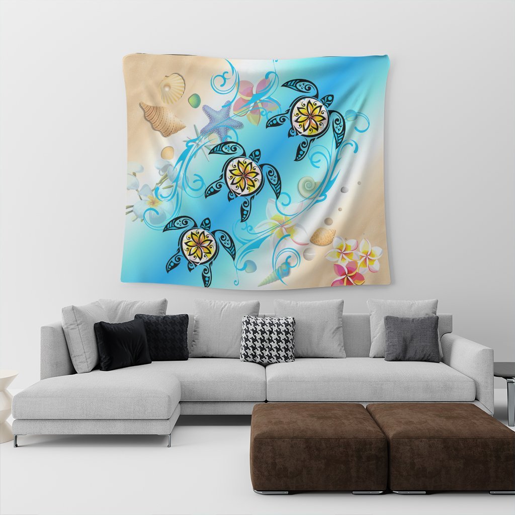 Hawaii Fresh Beach Turtle Plumeria Tapestry - AH - Brian Style - Polynesian Pride