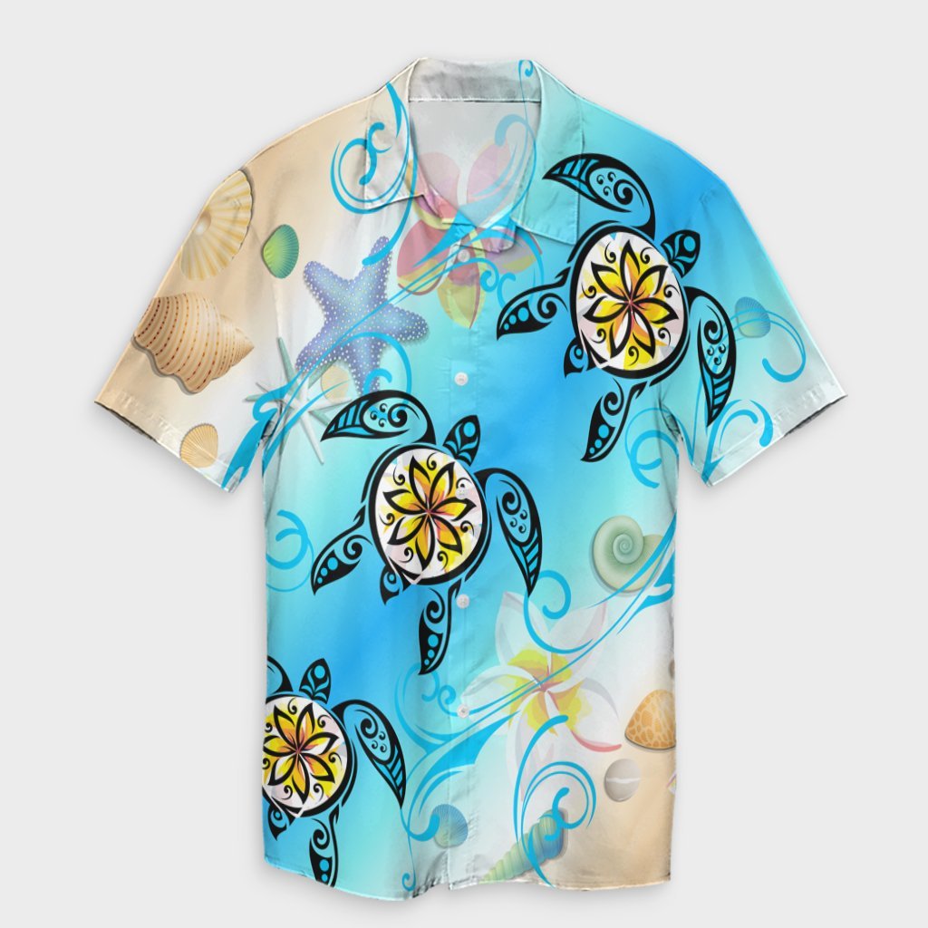 Hawaii Fresh Beach Turtle Plumeria Hawaiian Shirt - AH - Brian Style Unisex Black - Polynesian Pride
