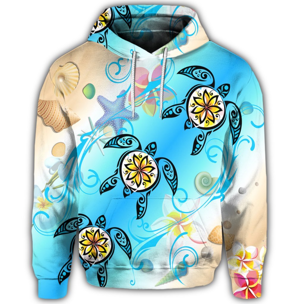 Hawaiian Fresh Beach Turtle Plumeria Hoodie Brian Style - Polynesian Pride