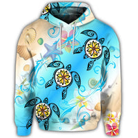 Hawaiian Fresh Beach Turtle Plumeria Hoodie Brian Style - Polynesian Pride