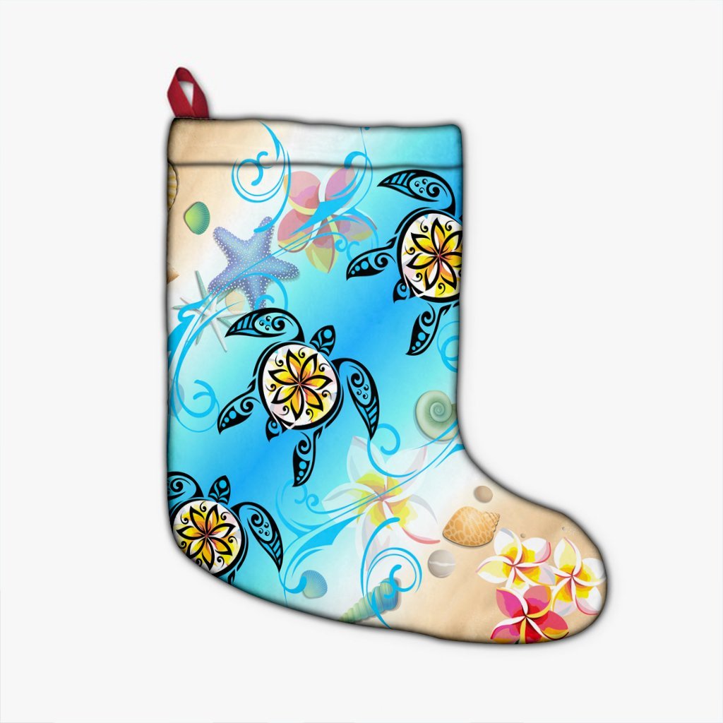 Hawaii Fresh Beach Turtle Plumeria Christmas Stocking - AH - Brian Style Christmas Stocking 26 X 42 cm Black - Polynesian Pride