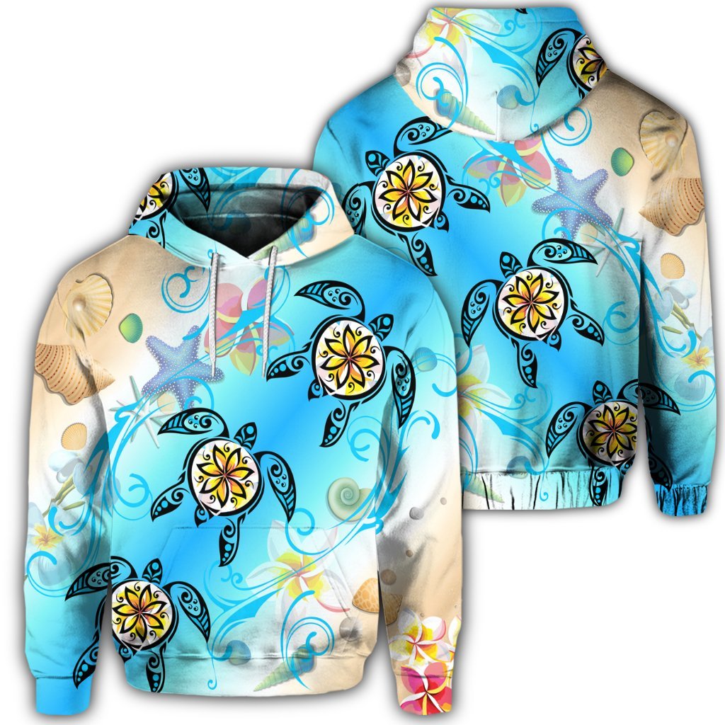 Hawaiian Fresh Beach Turtle Plumeria Hoodie Brian Style Unisex Art - Polynesian Pride