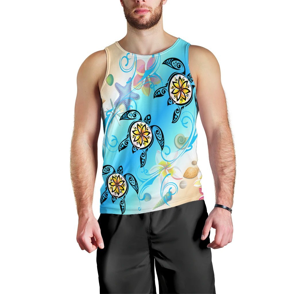 Hawaii Fresh Beach Turtle Plumeria Tank Top - AH - Brian Style Black - Polynesian Pride