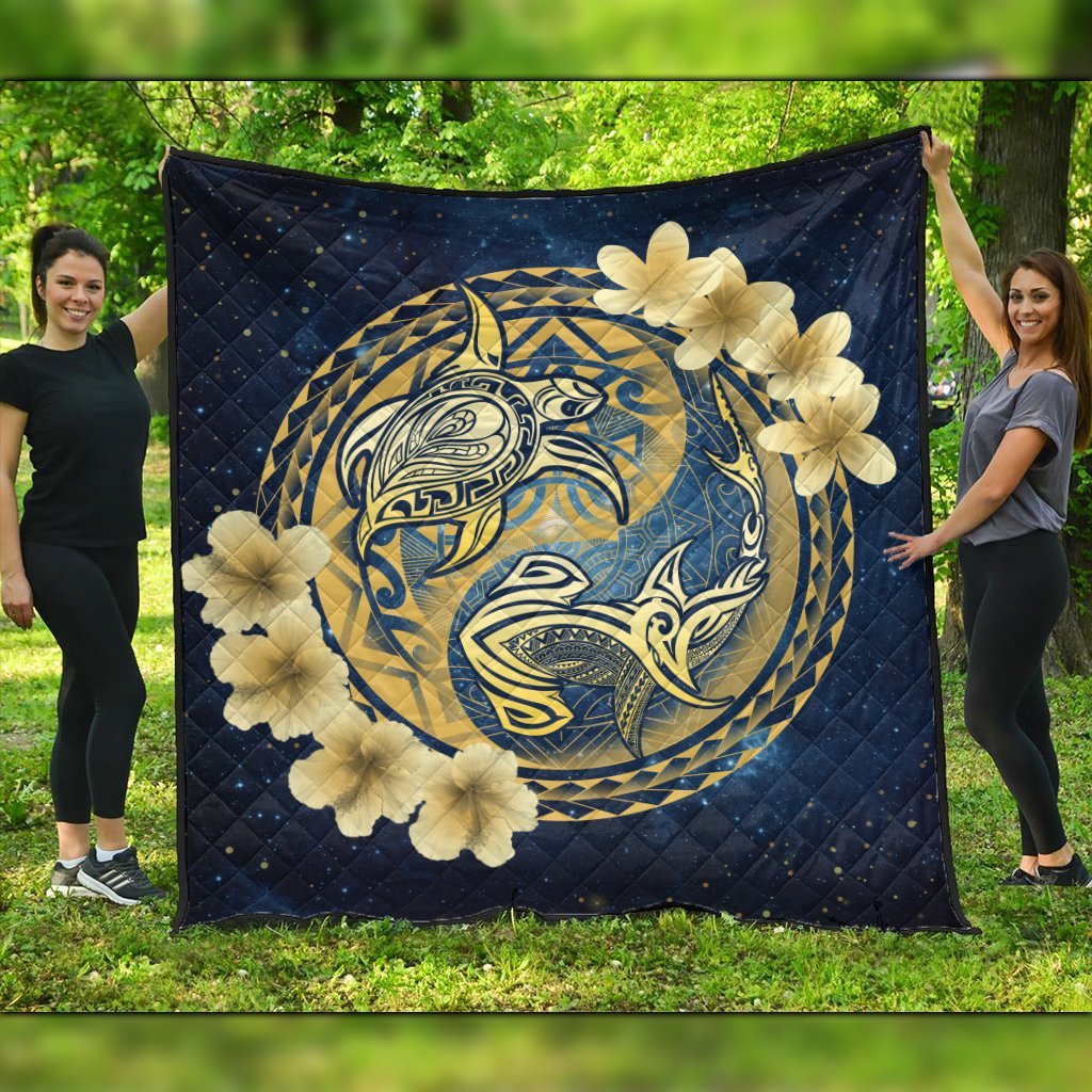 Hawaii Galaxay Yin Yang Turtle Shark Hibiscus Plumeria Premium Quilts - AH Black - Polynesian Pride