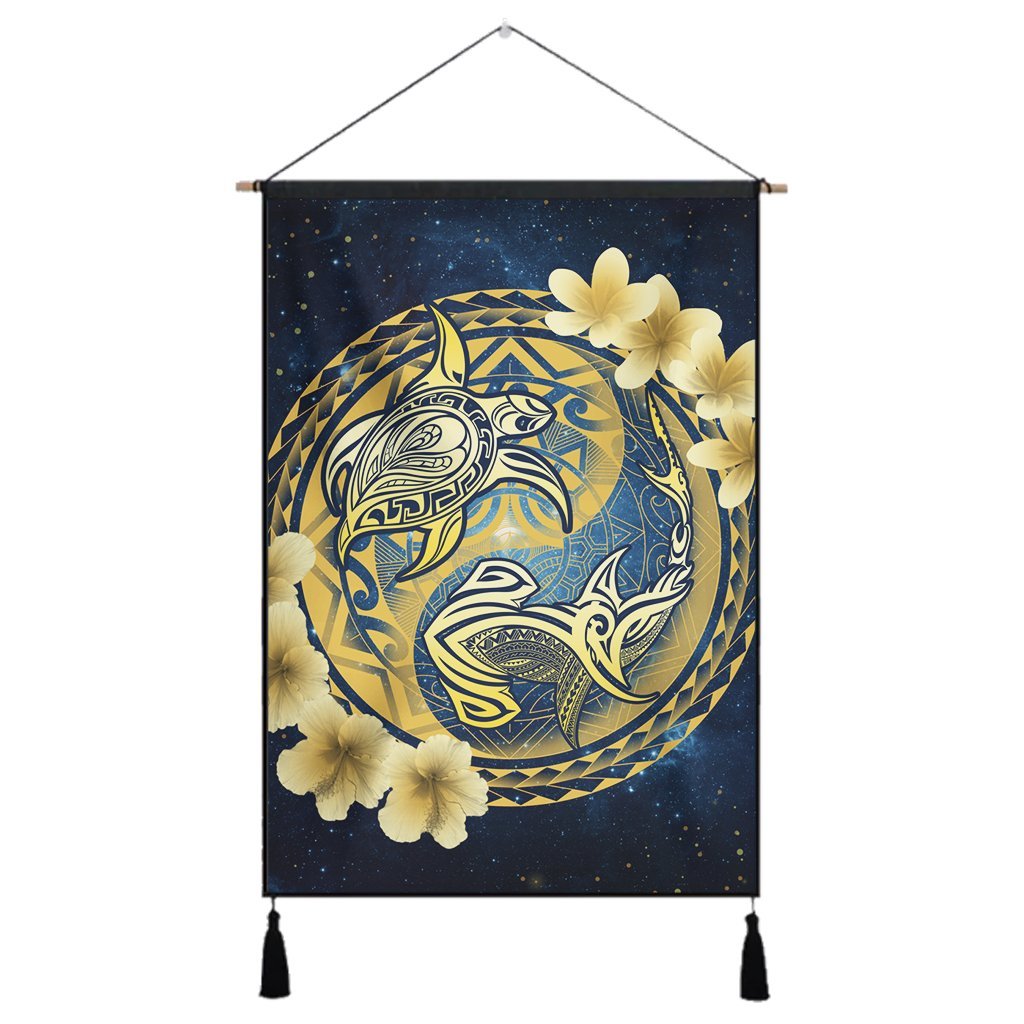 Hawaii Galaxay Yin Yang Turtle Shark Hibiscus Plumeria Hanging Poster - AH Hanging Poster Cotton And Linen - Polynesian Pride