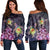 Hawaii Galaxy Turtle Hibiscus Women's Off Shoulder Sweater - AH Black - Polynesian Pride