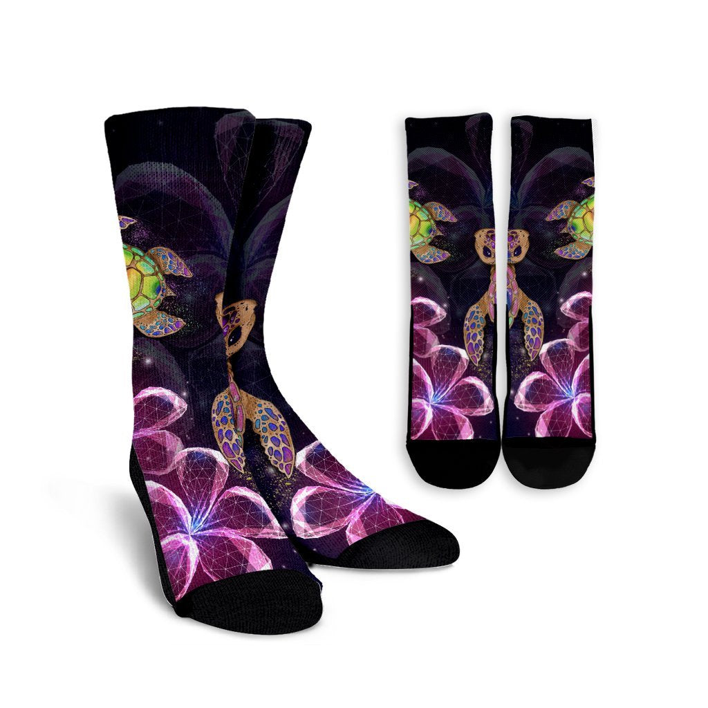 Hawaii Galaxy Turtle Hibiscus Crew Socks - AH Crew Socks White - Polynesian Pride