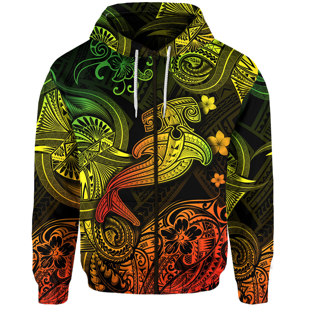 Hawaii Hammer Shark Polynesian Zip Hoodie Unique Style Reggae LT8 - Polynesian Pride