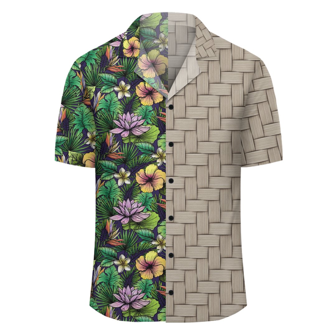 Hawaii Hibiscus And Plumeria Green Lauhala Moiety Hawaiian Shirt - Polynesian Pride