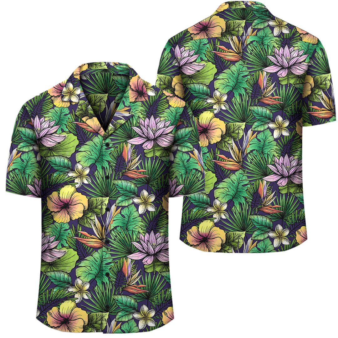 Hawaii Hibiscus And Plumeria Green Hawaiian Shirt Unisex Black - Polynesian Pride