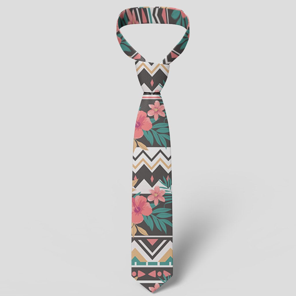 Hawaii Hibiscus Ethnic Mix Tropical Flower Necktie - Polynesian Pride