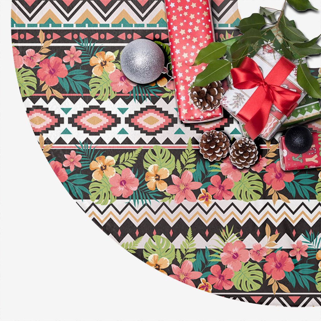 Hawaii Hibiscus Ethnic Mix Tropical Flower Tree Skirt - Polynesian Pride