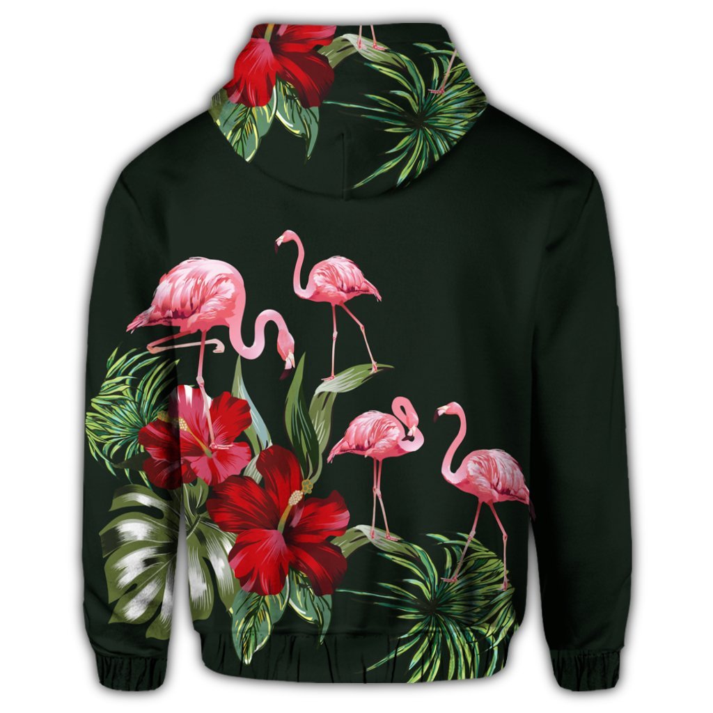 Hawaii Hibiscus Flamingo Zip Hoodie - Polynesian Pride