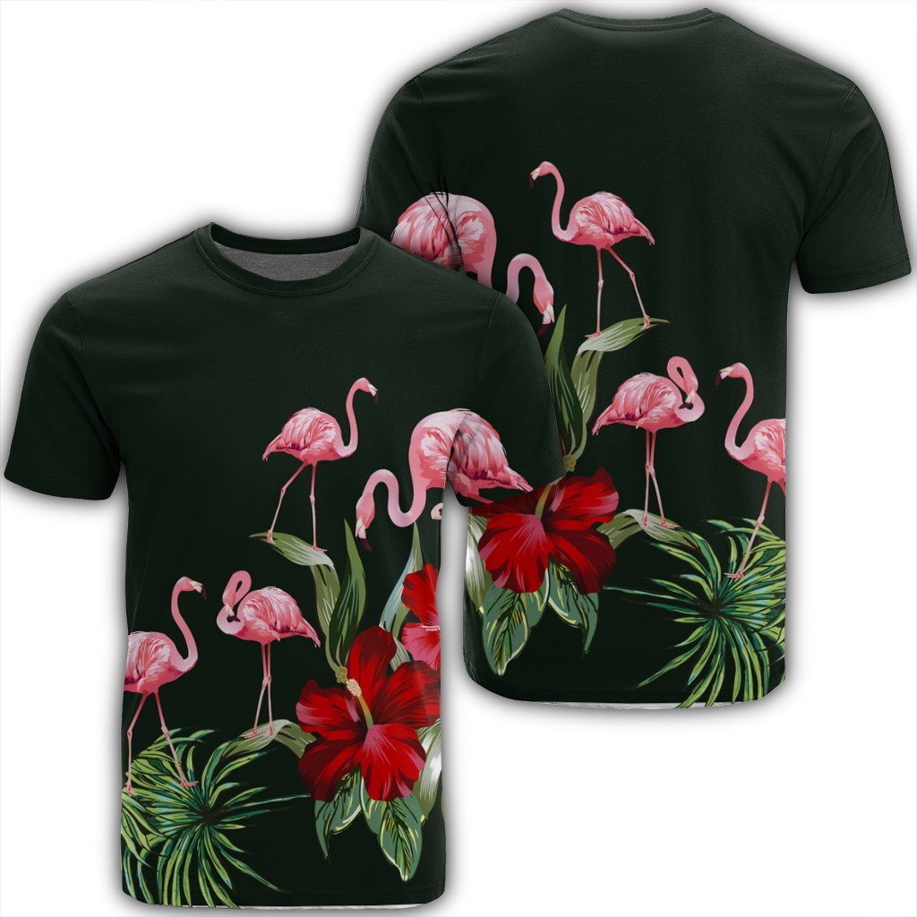 Hawaii Hibiscus Flamingo T Shirt Unisex Black - Polynesian Pride