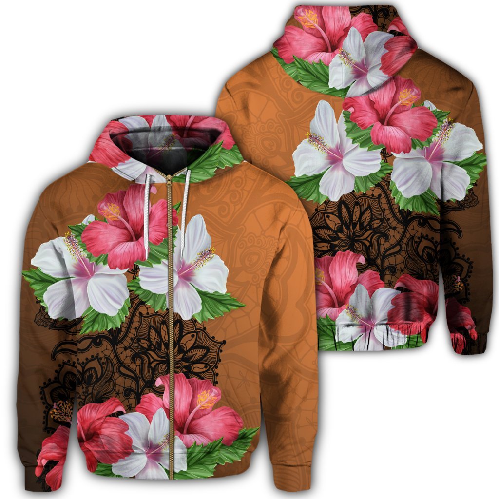 Hawaii Hibiscus Flower Polynesia Zip Hoodie Unisex Art - Polynesian Pride