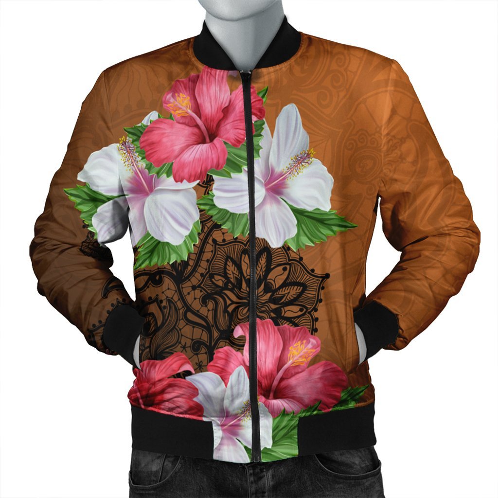 Hawaii Hibiscus Flower Polynesia Bomber Jacket - AH Black Unisex - Polynesian Pride