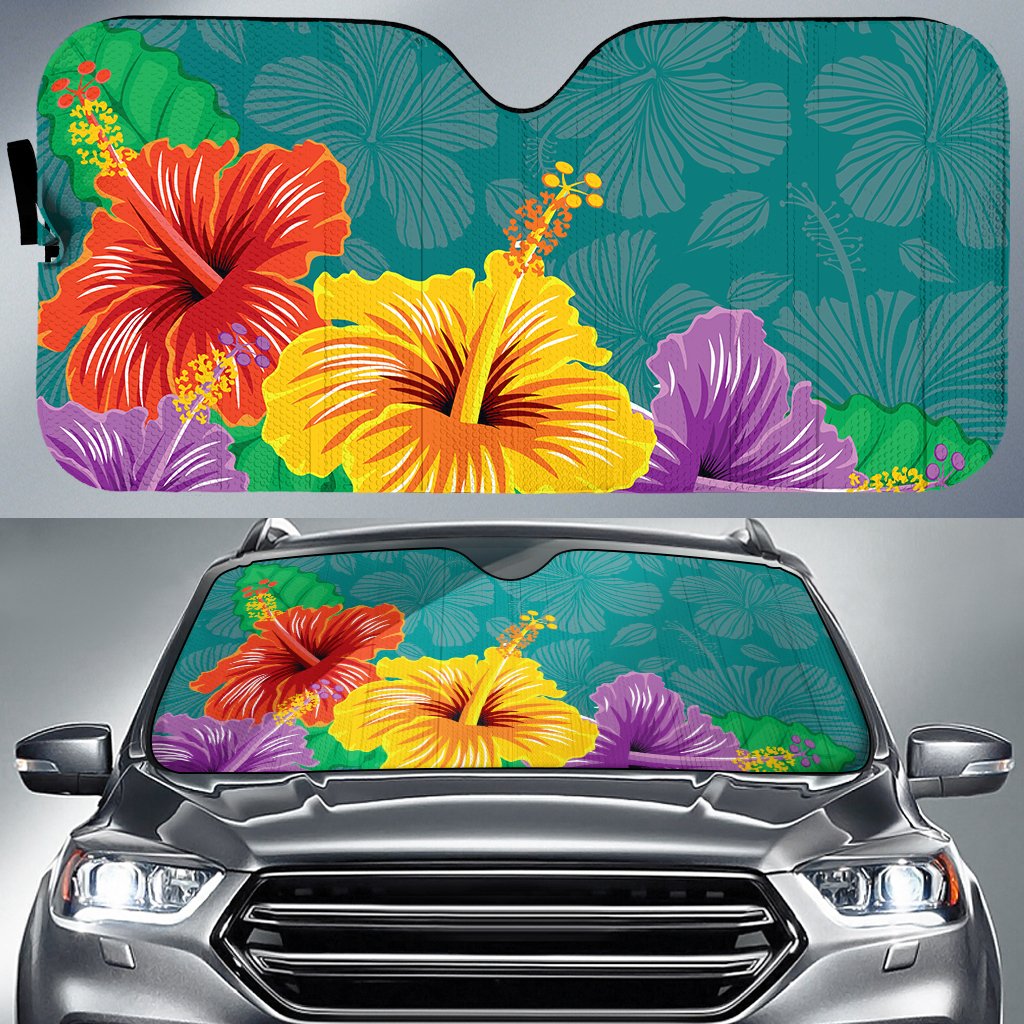 Hawaii Hibiscus More Color Car Sun Shade AH Auto Sun Shade Universal Fit White - Polynesian Pride