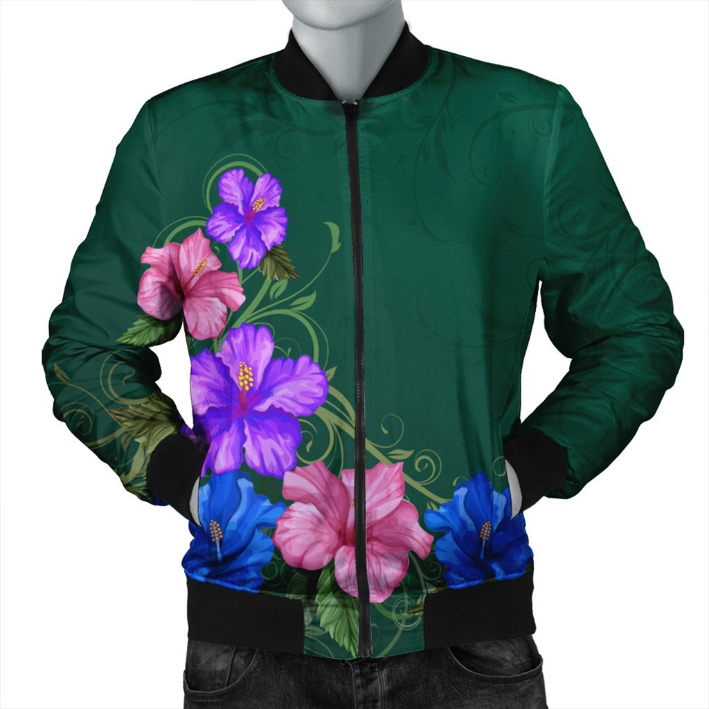 Hawaii Hibiscus Origin Bomber Jacket - AH Black Unisex - Polynesian Pride