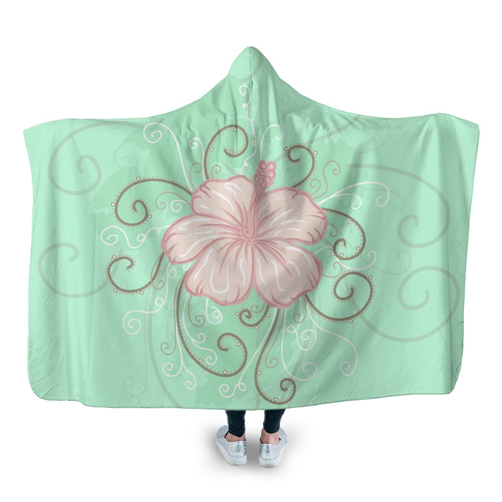 Hawaii Hibiscus Pastel Hooded Blanket - AH Hooded Blanket White - Polynesian Pride