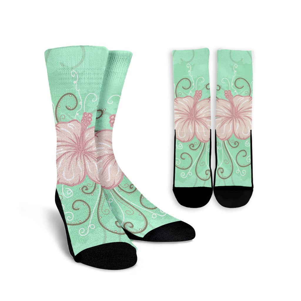 Hawaii Hibiscus Pastel Crew Socks - AH Crew Socks White - Polynesian Pride