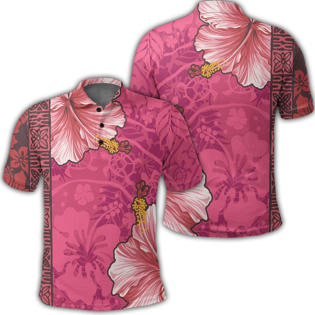 Hawaii Hibiscus Pattern Polo Shirt Unisex Black - Polynesian Pride