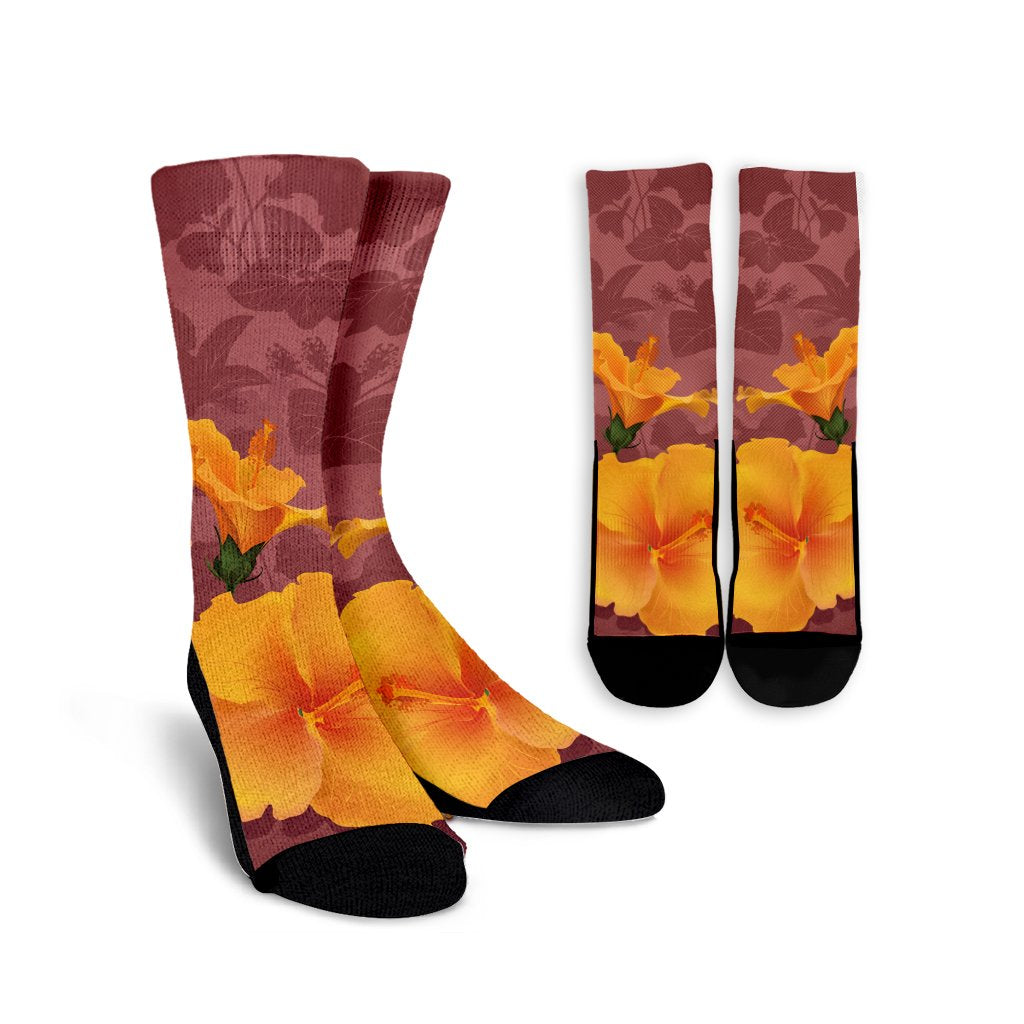 Hawaii Hibiscus Pink Crew Socks - AH Crew Socks White - Polynesian Pride