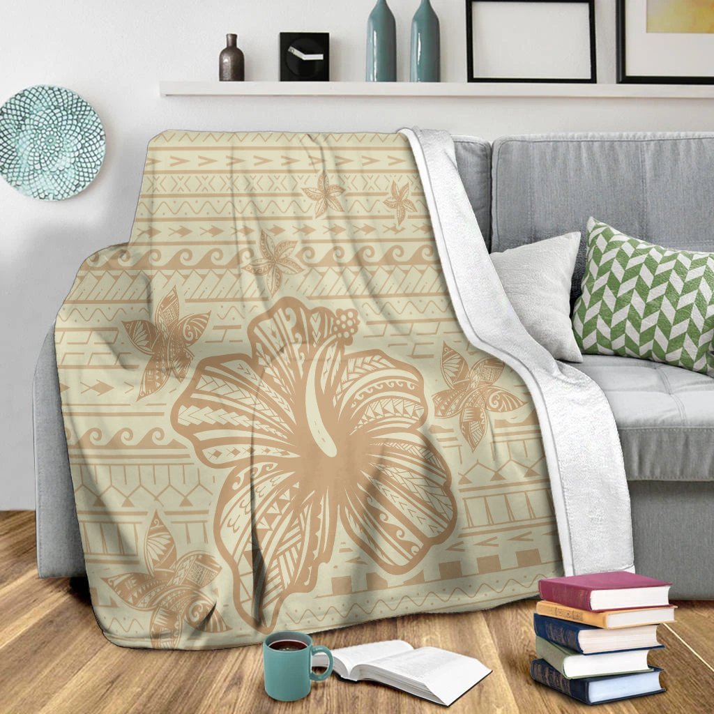 Hawaii Hibiscus Plumeria Kanaka Polynesian Vintage Premium Blankets - AH - Polynesian Pride