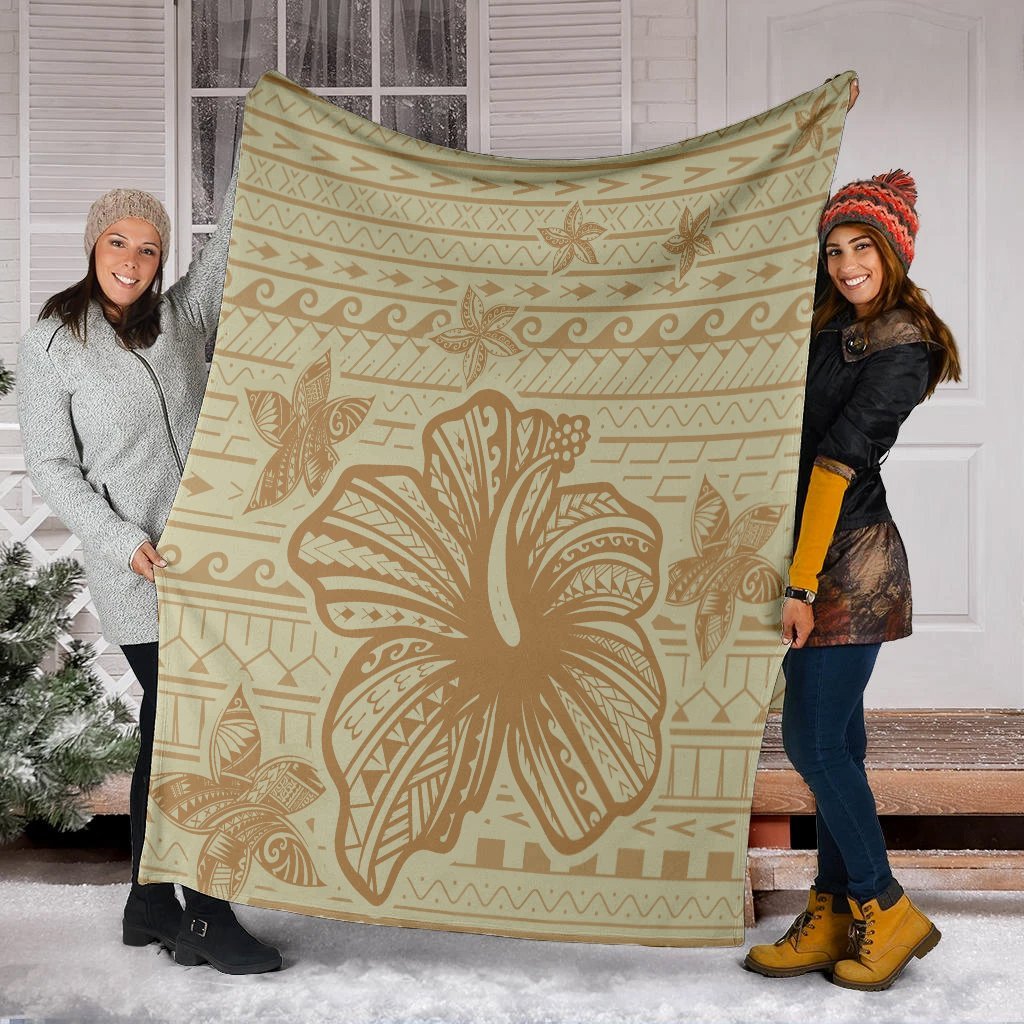 Hawaii Hibiscus Plumeria Kanaka Polynesian Vintage Premium Blankets - AH - Polynesian Pride