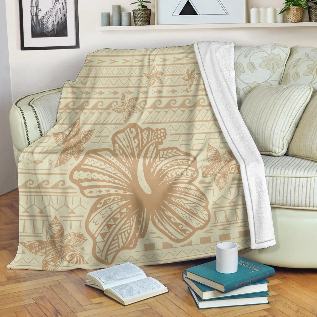 Hawaii Hibiscus Plumeria Kanaka Polynesian Vintage Premium Blankets - AH White - Polynesian Pride
