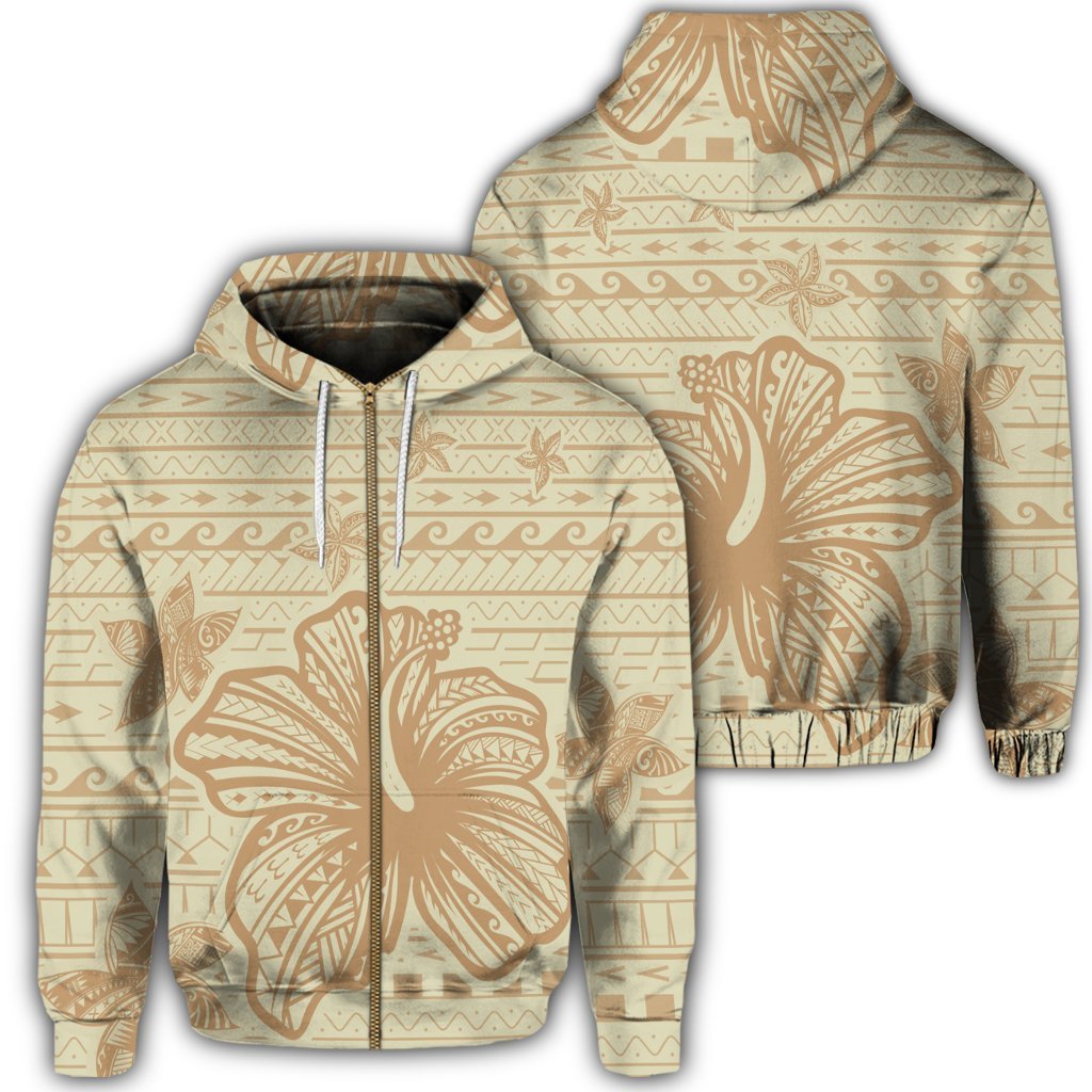 Hawaii Hibiscus Plumeria Kanaka Polynesian Vintage Zip Hoodie Unisex Art - Polynesian Pride
