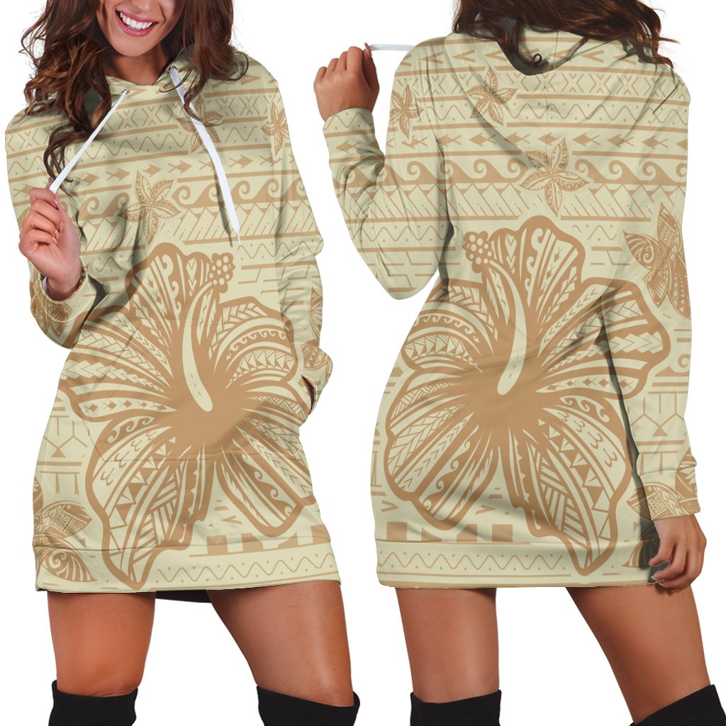 Hawaii Hibiscus Plumeria Kanaka Polynesian Vintage Hoodie Dress - AH Black - Polynesian Pride