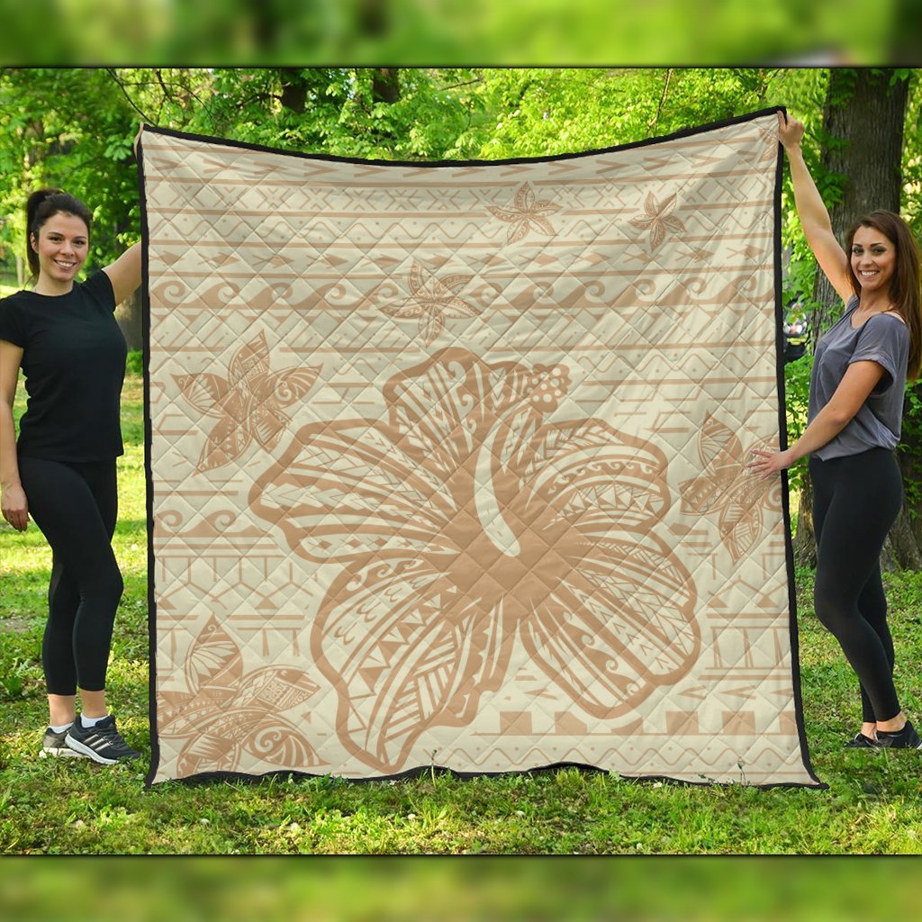 Hawaii Hibiscus Plumeria Kanaka Polynesian Vintage Premium Quilts - AH Black - Polynesian Pride