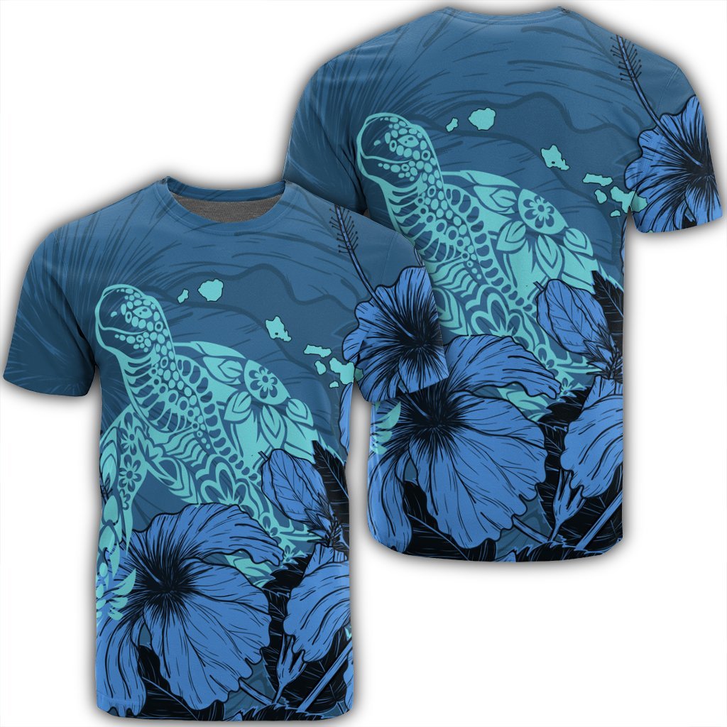 Hawaii Hibiscus Turtle T Shirt Unisex Black - Polynesian Pride