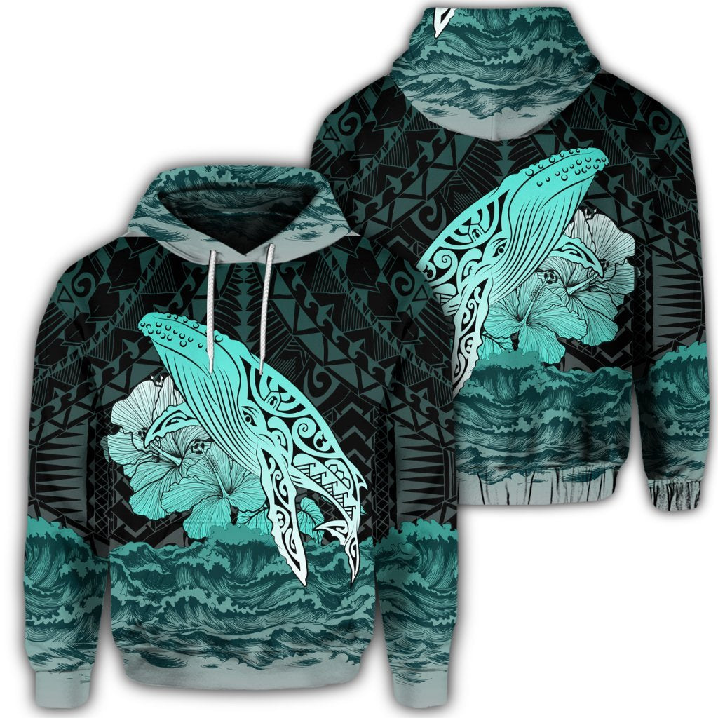 Hawaiian Hibiscus Wale Polynesian Hoodie Unisex Art - Polynesian Pride