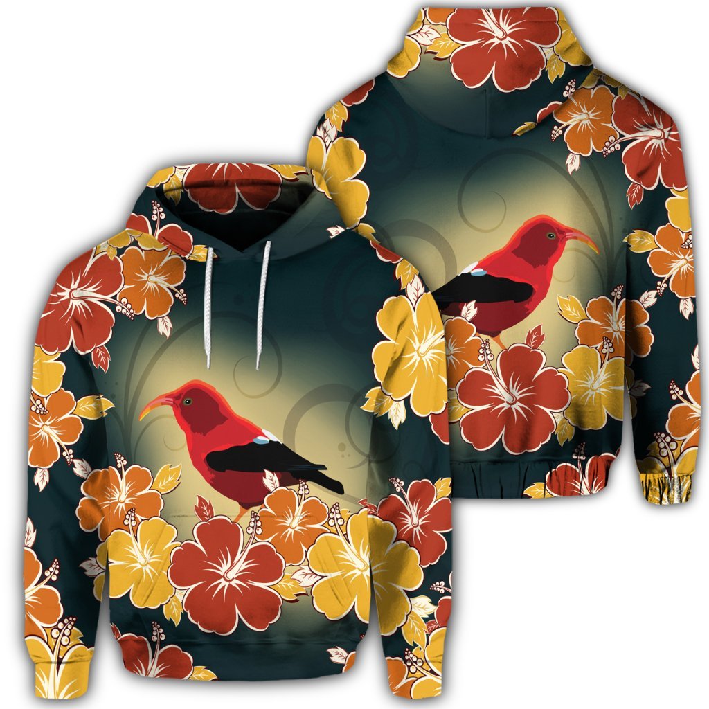 Hawaiian Honeycreeper Hibiscus Hoodie Unisex Art - Polynesian Pride