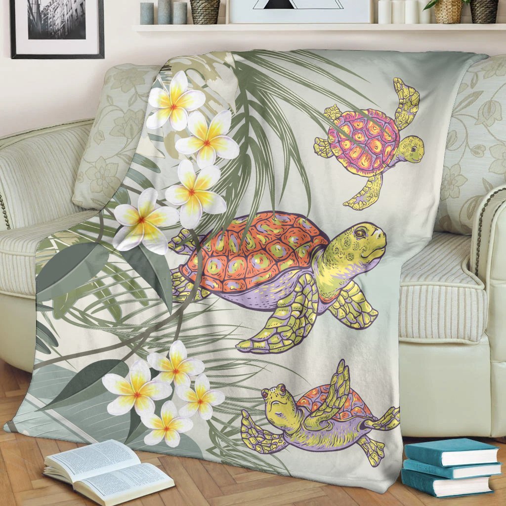 Hawaii Honu Chibi Sea Plumeria Premium Blankets - AH - Polynesian Pride