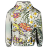 Hawaii Honu Chibi Sea Plumeria Zip Hoodie - Polynesian Pride