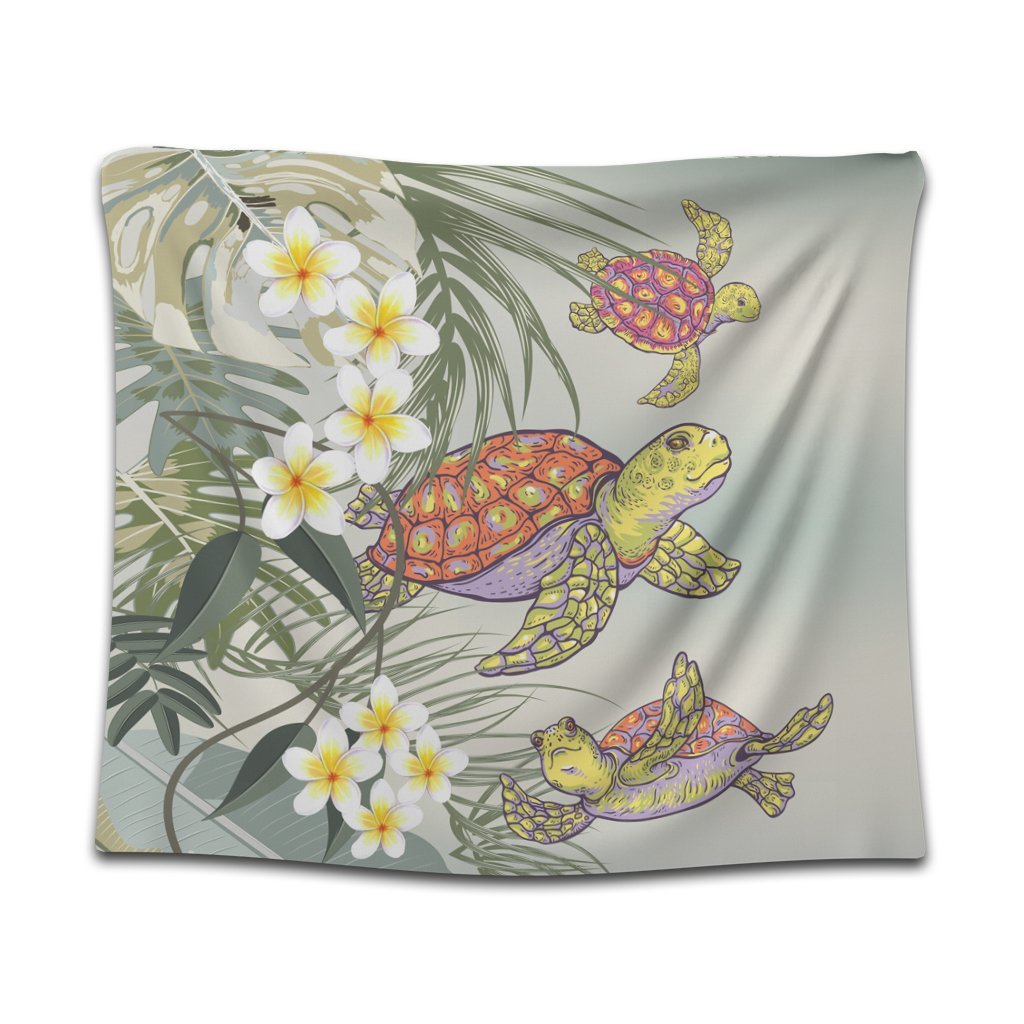 Hawaii Honu Chibi Sea Plumeria Tapestry - AH Wall Tapestry Black - Polynesian Pride