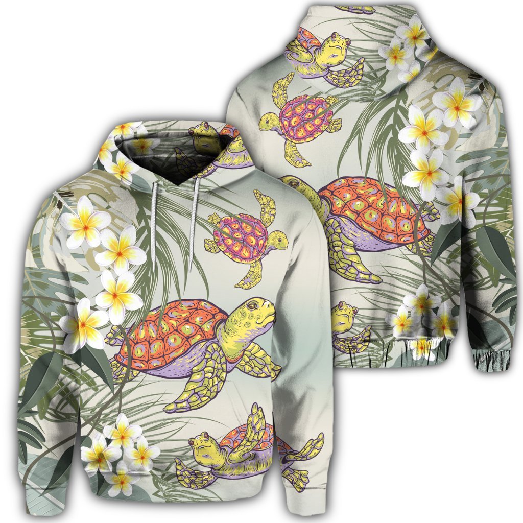 Hawaiian Honu Chibi Sea Plumeria Hoodie Unisex Art - Polynesian Pride